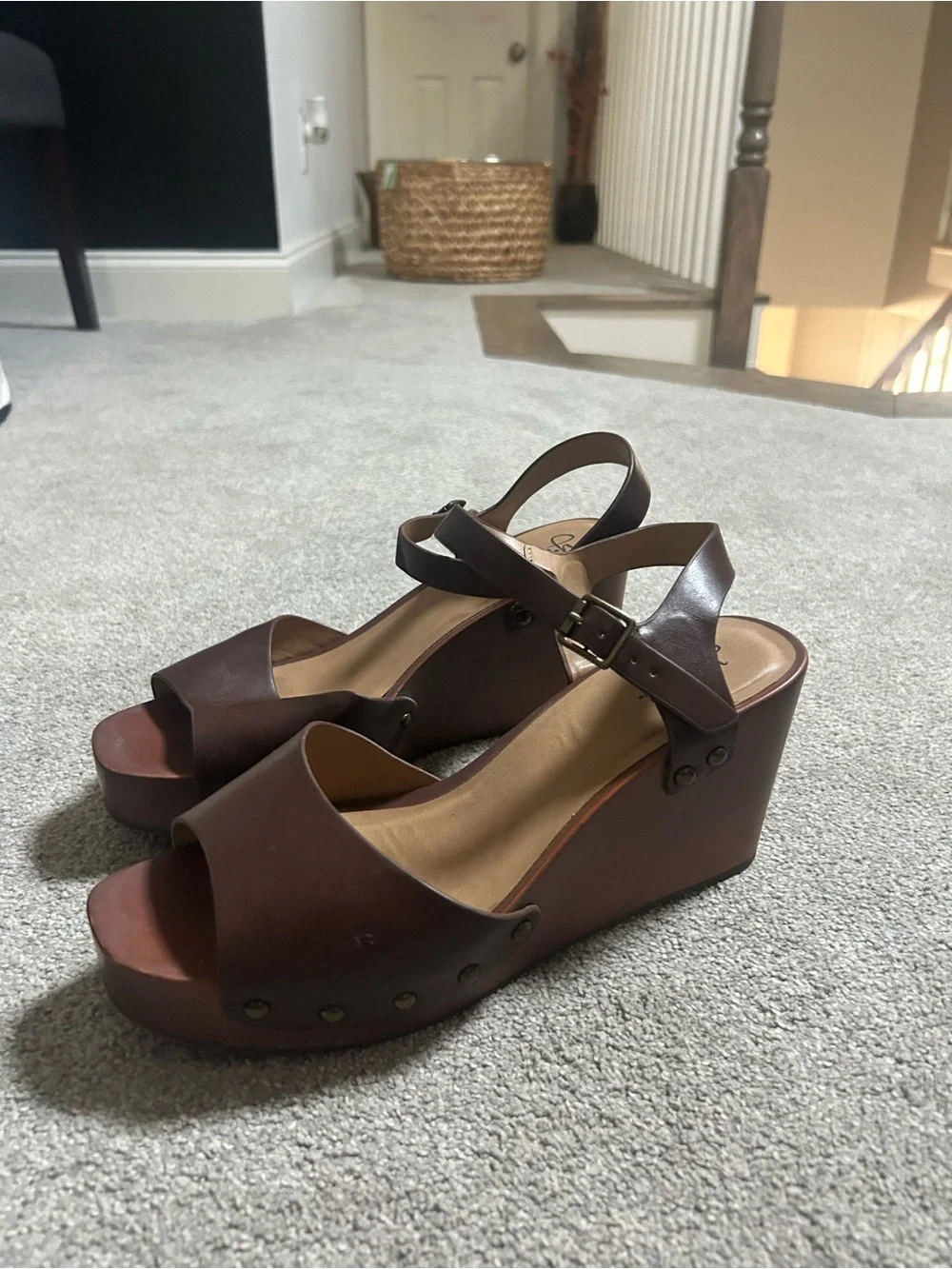 Women’s Brown Wedge Sandals with Ankle Strap